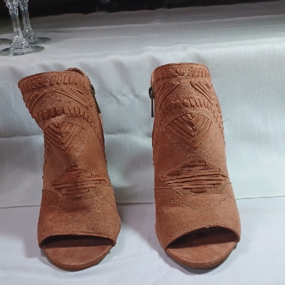 J.C. Women's Rose Suede Peep-Toe Ankle Boots - 38 = 8M